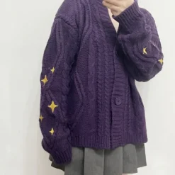 Knit Cardigans*Boogzel Clothing Star Embroidery Purple Cardigan