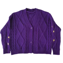 Knit Cardigans*Boogzel Clothing Star Embroidery Purple Cardigan