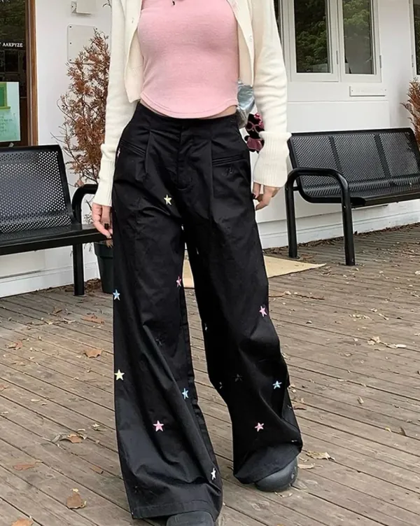 Pants & Trousers*Boogzel Clothing Star Girl Aesthetic Baggy Pants Black