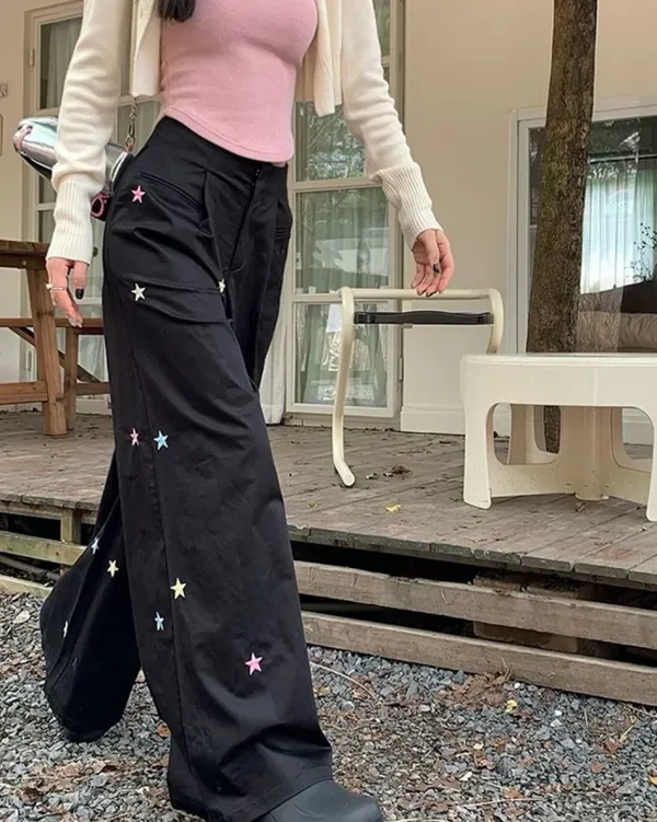 Pants & Trousers*Boogzel Clothing Star Girl Aesthetic Baggy Pants Black