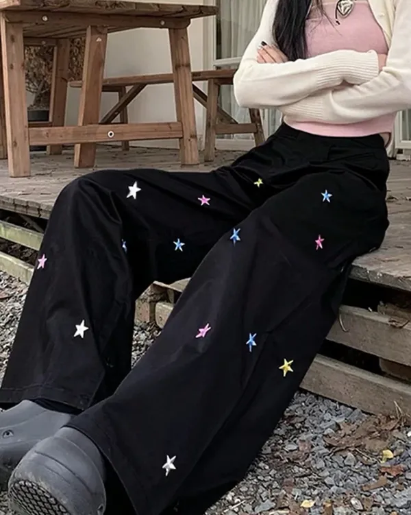 Pants & Trousers*Boogzel Clothing Star Girl Aesthetic Baggy Pants Black