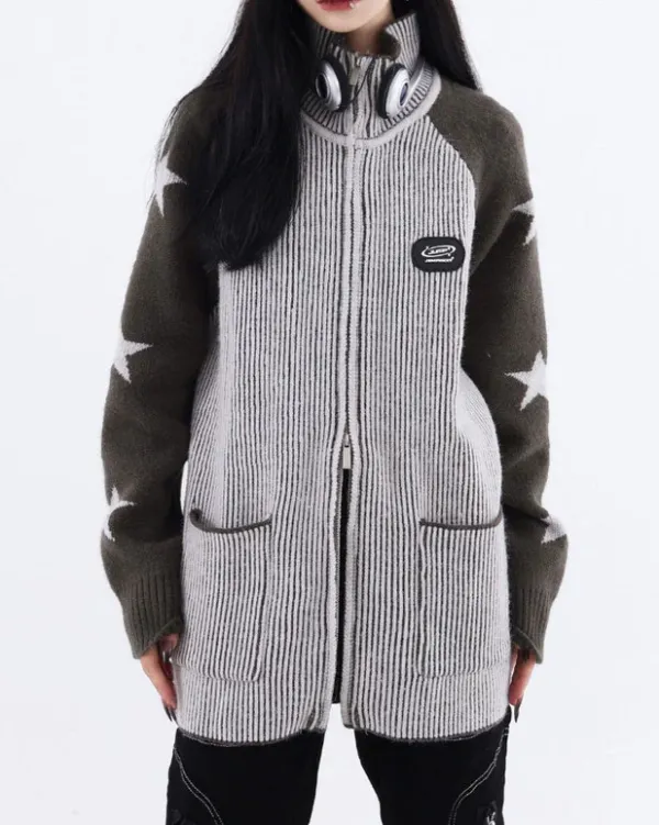 Sweaters*Boogzel Clothing Star Girl Aesthetic Zip Up Sweater Grey