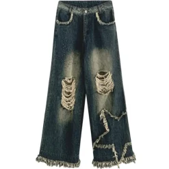 Jeans*Boogzel Clothing Star Girl Destroyed Jeans DarkBlue