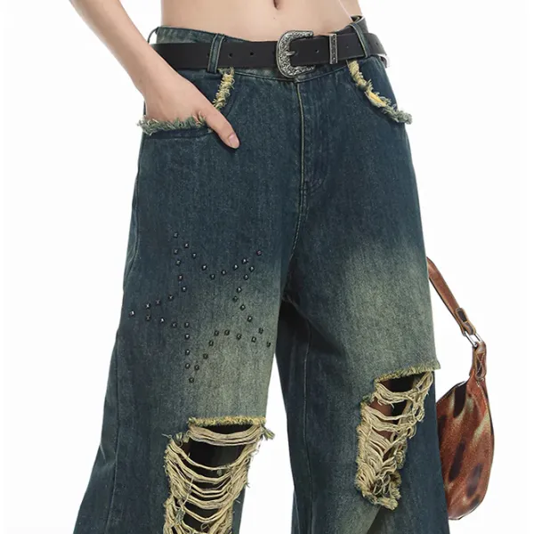 Jeans*Boogzel Clothing Star Girl Destroyed Jeans DarkBlue