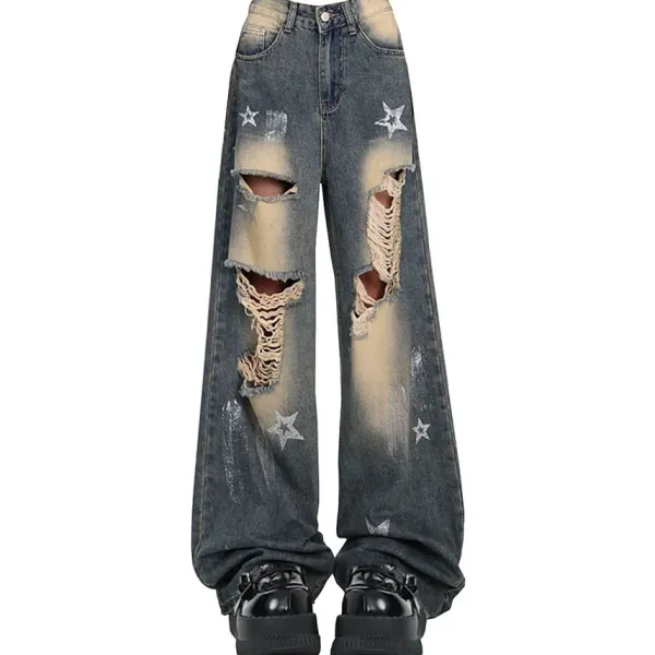 Jeans*Boogzel Clothing Star Girl Distressed Jeans Blue