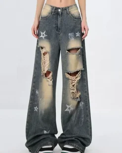 Jeans*Boogzel Clothing Star Girl Distressed Jeans Blue