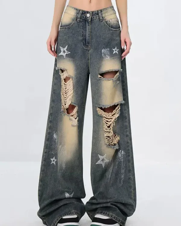 Jeans*Boogzel Clothing Star Girl Distressed Jeans Blue