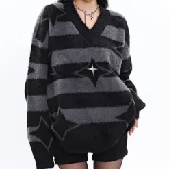 Striped Sweaters|Sweaters*Boogzel Clothing Star Girl Fuzzy Striped Sweater