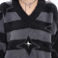 Striped Sweaters|Sweaters*Boogzel Clothing Star Girl Fuzzy Striped Sweater