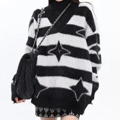 Striped Sweaters|Sweaters*Boogzel Clothing Star Girl Fuzzy Striped Sweater