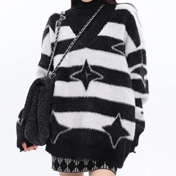 Striped Sweaters|Sweaters*Boogzel Clothing Star Girl Fuzzy Striped Sweater