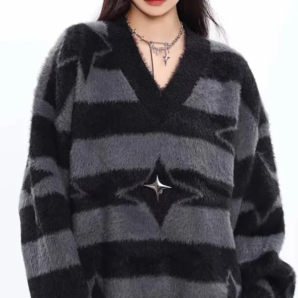 Striped Sweaters|Sweaters*Boogzel Clothing Star Girl Fuzzy Striped Sweater
