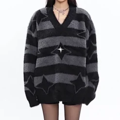 Striped Sweaters|Sweaters*Boogzel Clothing Star Girl Fuzzy Striped Sweater