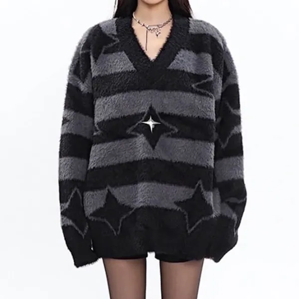 Striped Sweaters|Sweaters*Boogzel Clothing Star Girl Fuzzy Striped Sweater