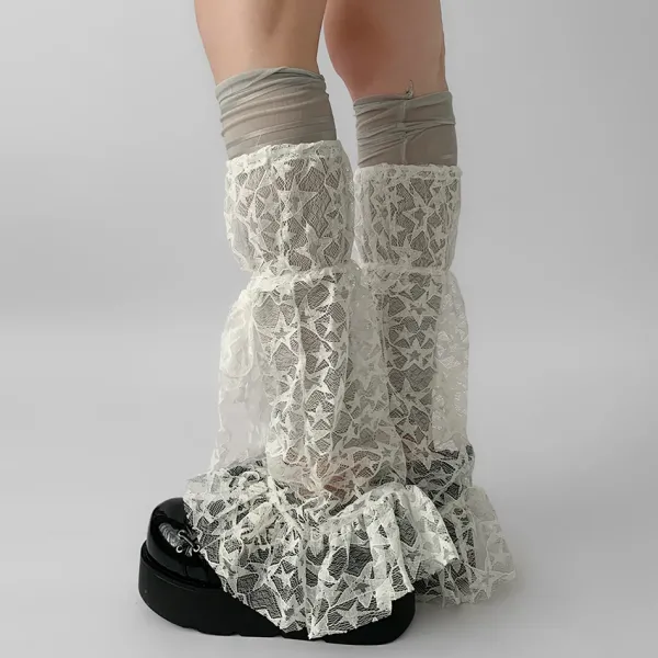 Other*Boogzel Clothing Star Girl Lace Leg Warmers White