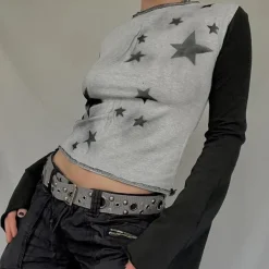 Aesthetic T-Shirts & Graphic Tees|Long Sleeve Tops*Boogzel Clothing Star Girl Raglan Long Sleeve Top Black/grey