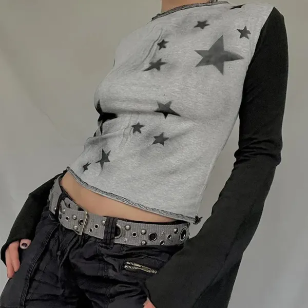 Aesthetic T-Shirts & Graphic Tees|Long Sleeve Tops*Boogzel Clothing Star Girl Raglan Long Sleeve Top Black/grey