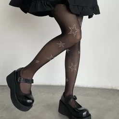 Other*Boogzel Clothing Star Girl Rhinestone Tights Black