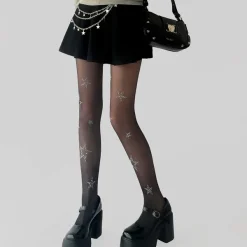 Other*Boogzel Clothing Star Girl Rhinestone Tights Black