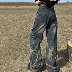 Jeans*Boogzel Clothing Star Girl Wide Leg Jeans DarkBlue