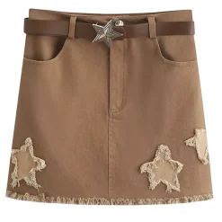 Skirts*Boogzel Clothing Star Patch Aesthetic Mini Skirt Brown