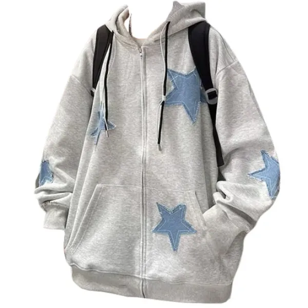 Hoodies*Boogzel Clothing Star Patch Aesthetic Zip Up Hoodie