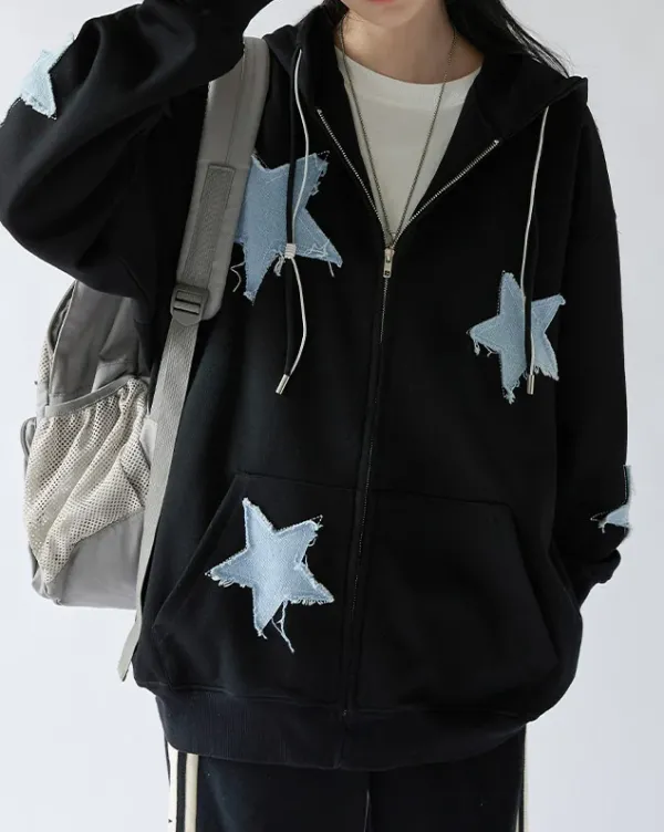 Hoodies*Boogzel Clothing Star Patch Aesthetic Zip Up Hoodie