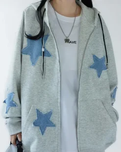 Hoodies*Boogzel Clothing Star Patch Aesthetic Zip Up Hoodie