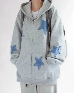 Hoodies*Boogzel Clothing Star Patch Aesthetic Zip Up Hoodie