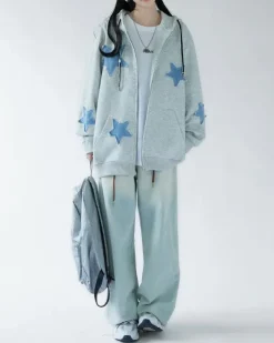 Hoodies*Boogzel Clothing Star Patch Aesthetic Zip Up Hoodie