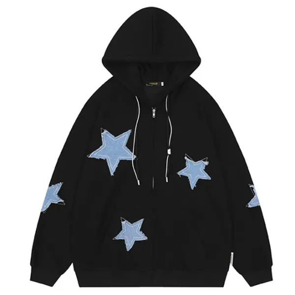 Hoodies*Boogzel Clothing Star Patch Aesthetic Zip Up Hoodie