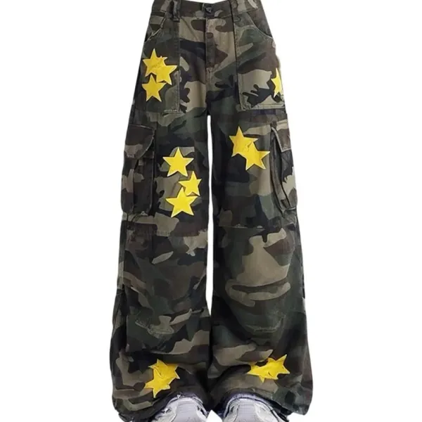 Pants & Trousers*Boogzel Clothing Star Patch Camo Cargo Pants Green