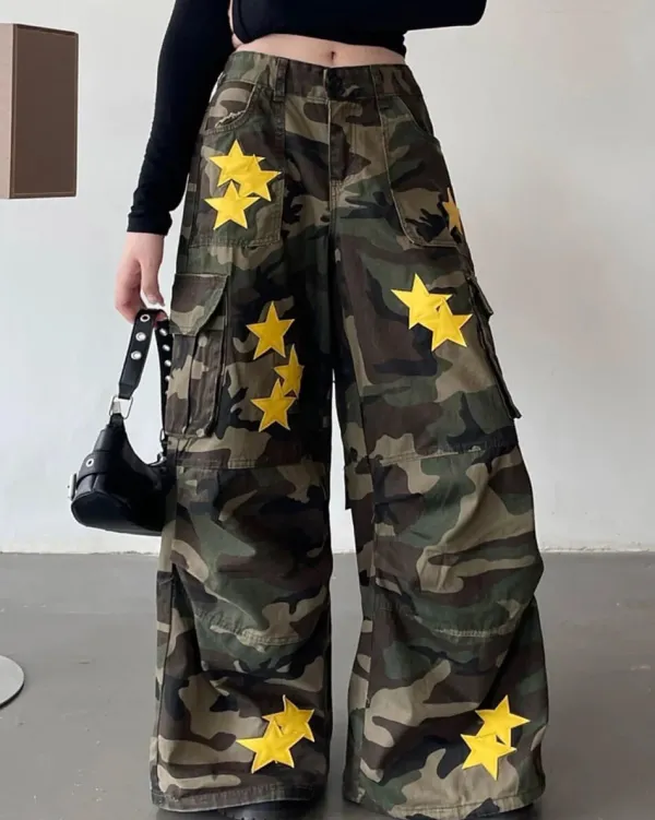 Pants & Trousers*Boogzel Clothing Star Patch Camo Cargo Pants Green