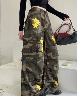 Pants & Trousers*Boogzel Clothing Star Patch Camo Cargo Pants Green