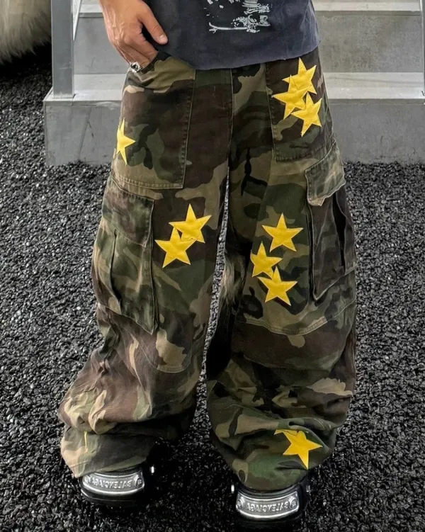 Pants & Trousers*Boogzel Clothing Star Patch Camo Cargo Pants Green