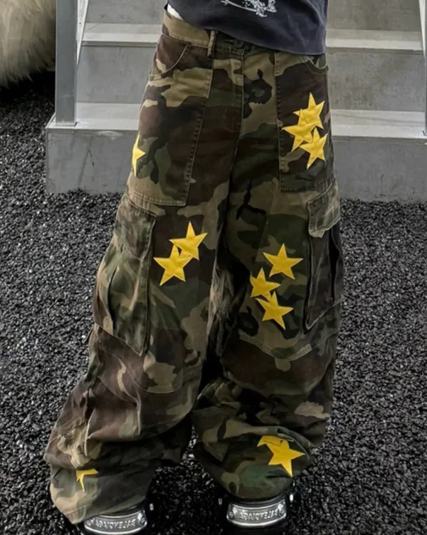 Pants & Trousers*Boogzel Clothing Star Patch Camo Cargo Pants Green