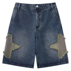 Shorts*Boogzel Clothing Star Patch Denim Shorts Blue
