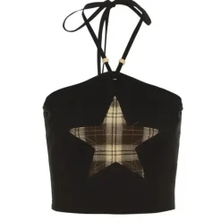 Crop Tops*Boogzel Clothing Star Patch Halter Crop Top Black