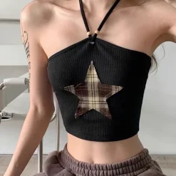 Crop Tops*Boogzel Clothing Star Patch Halter Crop Top Black