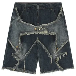 Shorts*Boogzel Clothing Star Patch High-Waisted Denim Shorts Blue