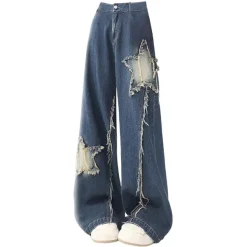 Jeans*Boogzel Clothing Star Patch Wide Leg Jeans Blue