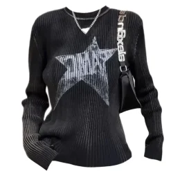 Long Sleeve Tops*Boogzel Clothing Star Print Ribbed Long Sleeve Top Grey