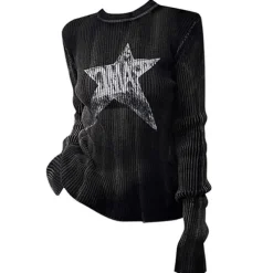 Long Sleeve Tops*Boogzel Clothing Star Print Ribbed Long Sleeve Top Grey