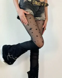 Other*Boogzel Clothing Star Print Tights Black
