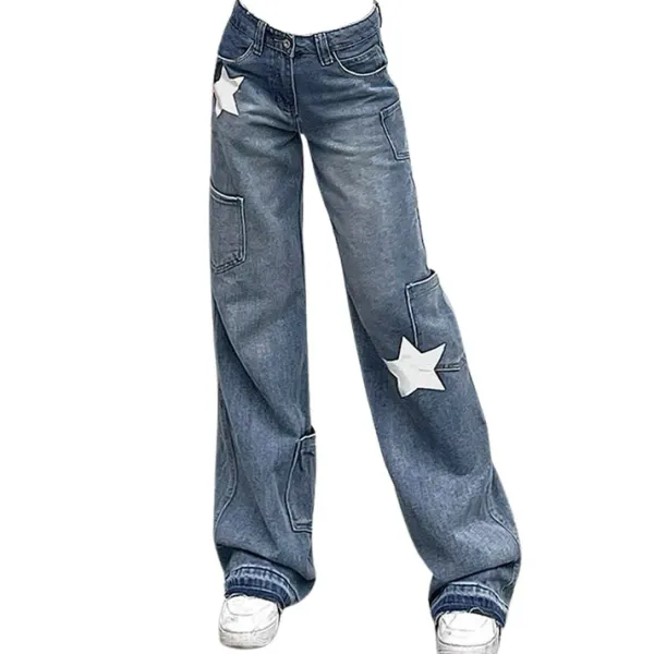 Jeans*Boogzel Clothing Star Print Y2K Style Jeans Blue