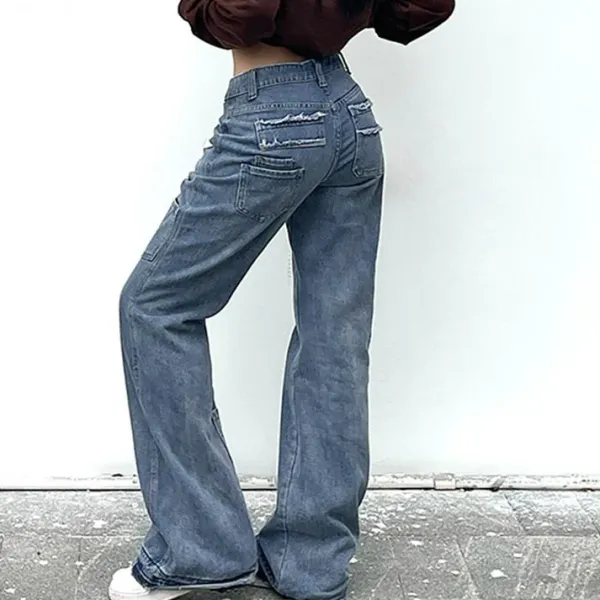 Jeans*Boogzel Clothing Star Print Y2K Style Jeans Blue