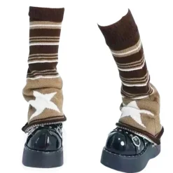 Socks*Boogzel Clothing Star Striped Leg Warmers Brown