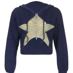 Sweaters|Hoodies*Boogzel Clothing Star Zip Up Knit Hoodie Blue