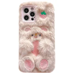 Iphone Cases*Boogzel Clothing Strawberry Bear Fluffy iPhone Case White/pink