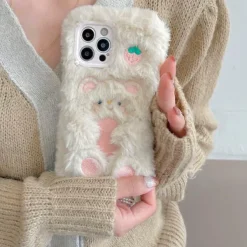 Iphone Cases*Boogzel Clothing Strawberry Bear Fluffy iPhone Case White/pink